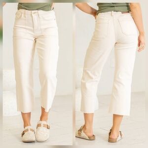 NWT Judy Blue Ecru High‎ Rise Wide Leg Cropped Jeans Sz 0/24 STYLE# JB88950